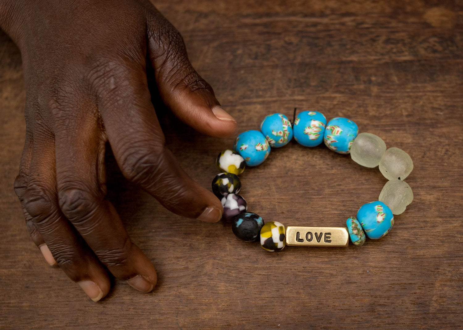 Bracelets Made by beneficiaries of our Kua Care Initiative with the Akropong School of the Blind in Ghana